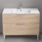 Free Standing Bathroom Vanity, Modern, Brown Oak, Chrome Handles, 40 Inch